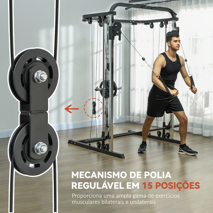 Máquina Multi Estação de Musculação Máquina de Musculação com Suporte para Agachamentos e Barra para Pesos Máquina Multi Estação para Treino Fitness em Casa 210x132x225 cm Preto