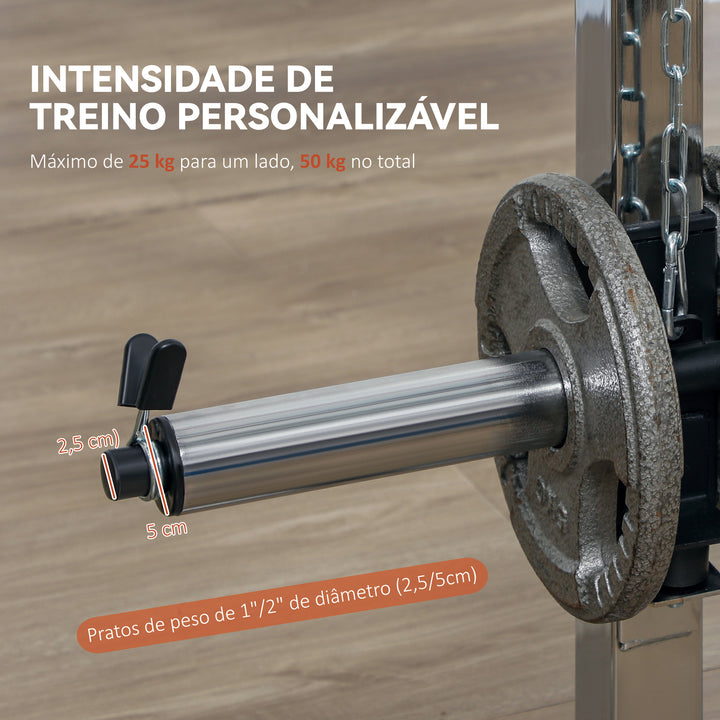 Máquina Multi Estação de Musculação Máquina de Musculação com Suporte para Agachamentos e Barra para Pesos Máquina Multi Estação para Treino Fitness em Casa 210x132x225 cm Preto