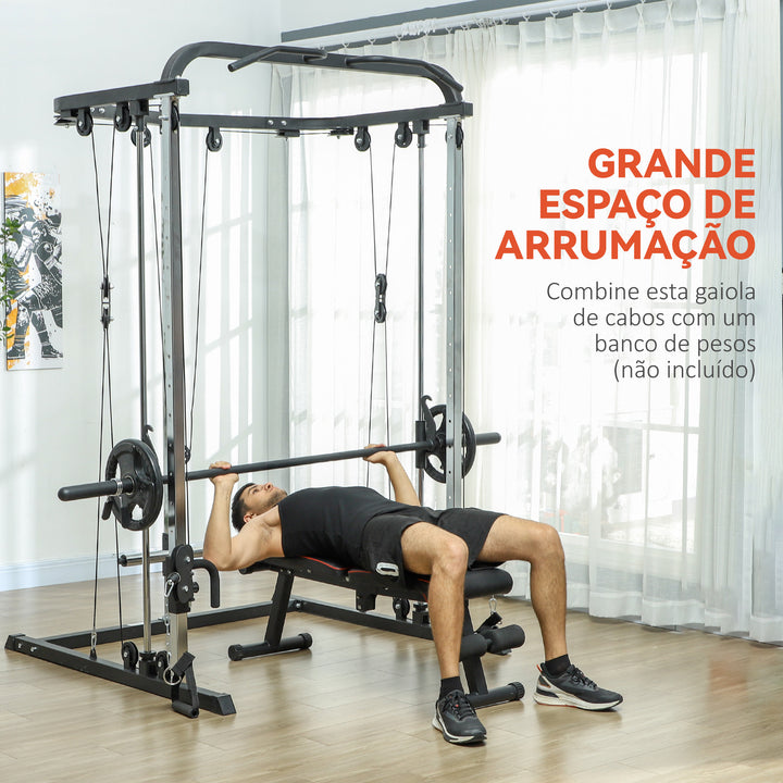 Máquina Multi Estação de Musculação Máquina de Musculação com Suporte para Agachamentos e Barra para Pesos Máquina Multi Estação para Treino Fitness em Casa 210x132x225 cm Preto