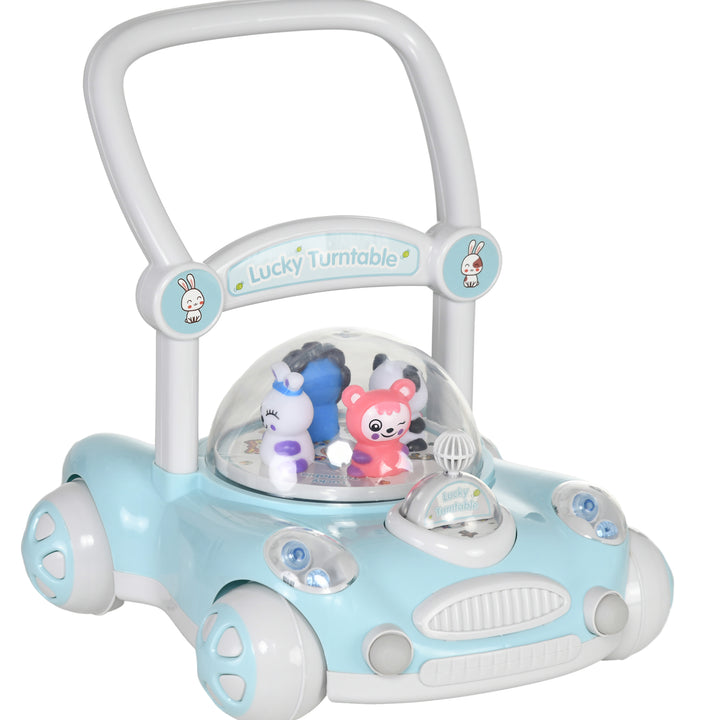 Andador para Bebés de 1-3 Anos Andador para Bebés com Altura Ajustável Música Rodas Antiderrapantes Luzes Guiador Desmontável Carga 25 kg Azul Claro