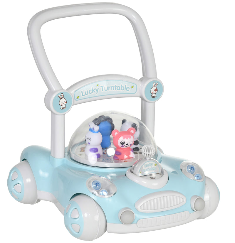 Andador para Bebés de 1-3 Anos Andador para Bebés com Altura Ajustável Música Rodas Antiderrapantes Luzes Guiador Desmontável Carga 25 kg Azul Claro