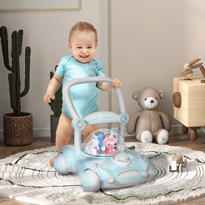 Andador para Bebés de 1-3 Anos Andador para Bebés com Altura Ajustável Música Rodas Antiderrapantes Luzes Guiador Desmontável Carga 25 kg Azul Claro