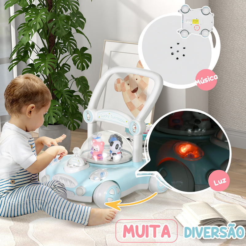 Andador para Bebés de 1-3 Anos Andador para Bebés com Altura Ajustável Música Rodas Antiderrapantes Luzes Guiador Desmontável Carga 25 kg Azul Claro