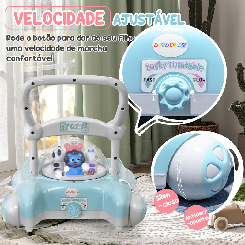 Andador para Bebés de 1-3 Anos Andador para Bebés com Altura Ajustável Música Rodas Antiderrapantes Luzes Guiador Desmontável Carga 25 kg Azul Claro