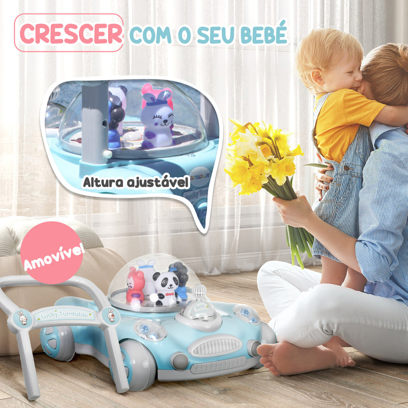 Andador para Bebés de 1-3 Anos Andador para Bebés com Altura Ajustável Música Rodas Antiderrapantes Luzes Guiador Desmontável Carga 25 kg Azul Claro