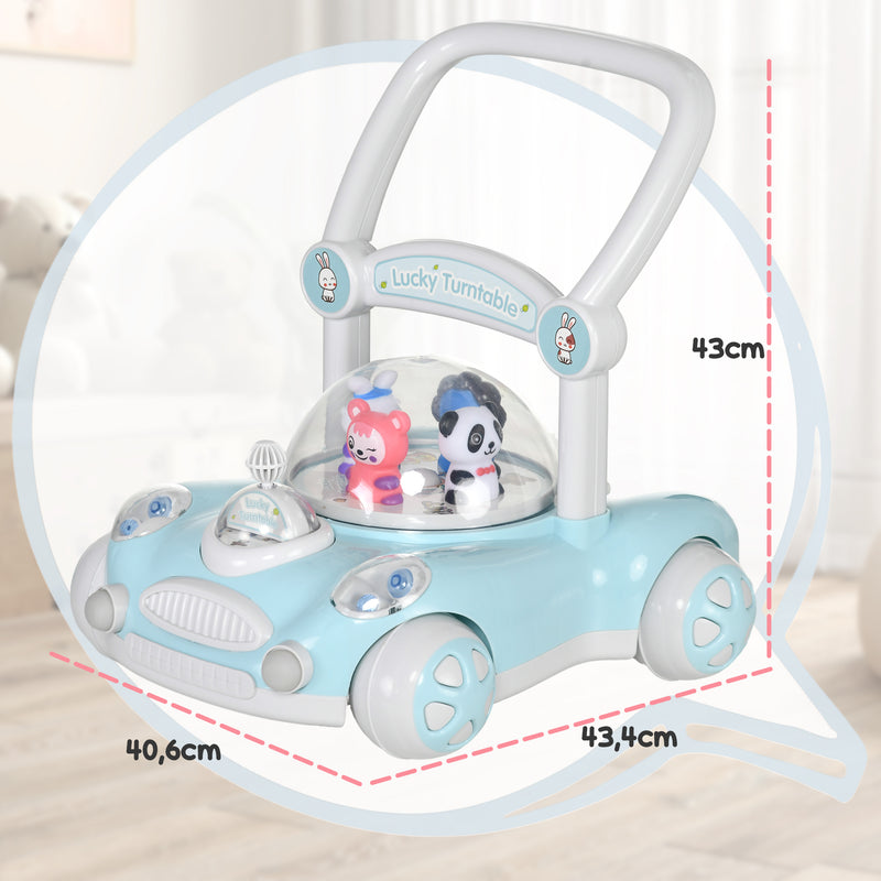 Andador para Bebés de 1-3 Anos Andador para Bebés com Altura Ajustável Música Rodas Antiderrapantes Luzes Guiador Desmontável Carga 25 kg Azul Claro