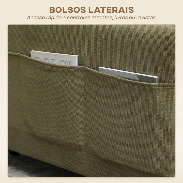 Poltrona Cama de 1 Lugar 3 em 1 Poltrona Cama Dobrável Estofado em Veludo Ecológico com Encosto Ajustável 3 Níveis 6 Bolsos Laterais e Almofada para Quarto Sala 74x85,5x82 cm Castanho