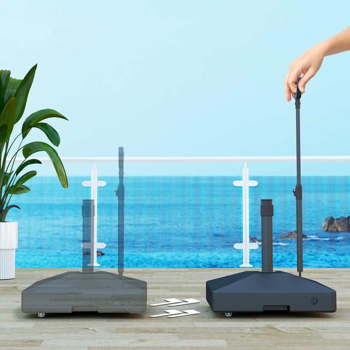 Base para Chapéu de Sol Quadrada Suporte para Chapéu de Sol com Rodas de Pé Recarregável com Água 45L ou Areia 55 kg para Jardim Varanda Preto