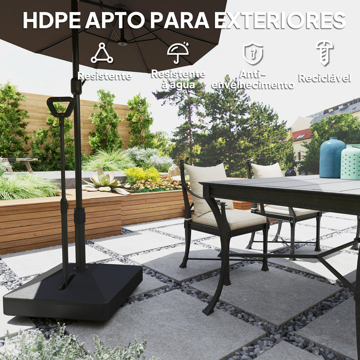 Base para Chapéu de Sol Quadrada Suporte para Chapéu de Sol com Rodas de Pé Recarregável com Água 45L ou Areia 55 kg para Jardim Varanda Preto
