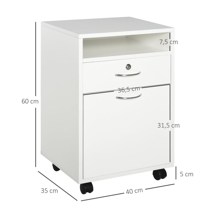 Gaveta para escritório com gaveta de 4 rodas com prateleira e armário de bloqueio 40x35x60cm Máximo 25kg