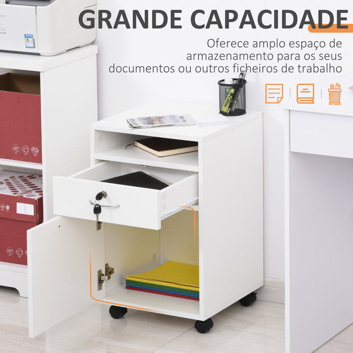Gaveta para escritório com gaveta de 4 rodas com prateleira e armário de bloqueio 40x35x60cm Máximo 25kg
