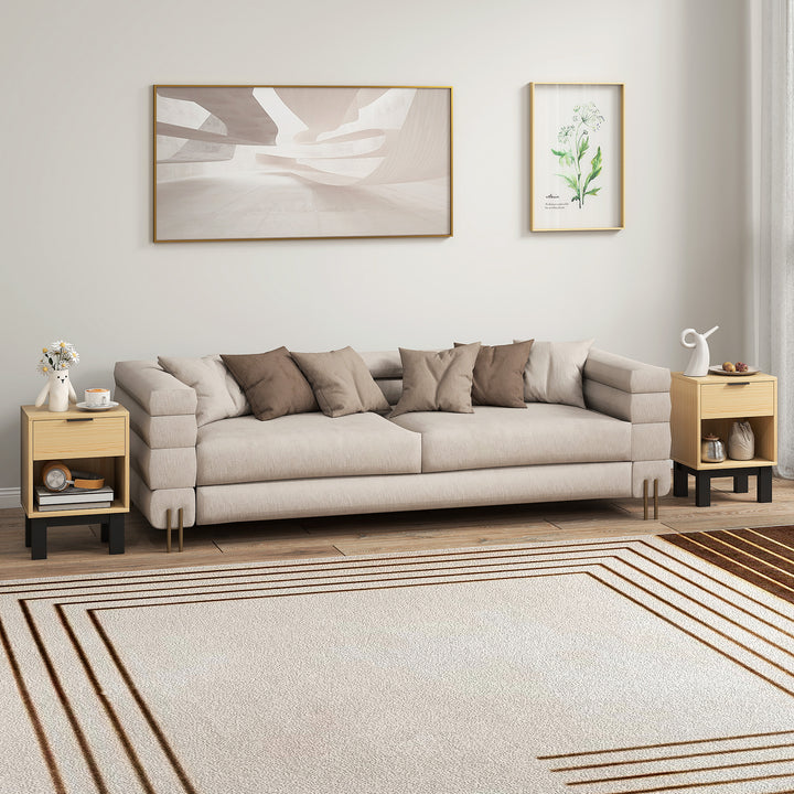 Conjunto de 2 Mesas de Cabeceira Estreitas Mesas de Cabeceira Modernas com Gaveta e Prateleira Aberta para Quarto Sala 35x26x50 cm Carvalho