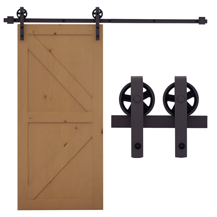 67T/183cm Ferragens para Porta Corredeira Kit de Acessórios para Porta Corredeira de Madeira com Guia de Chão Trilho de Aço de Carbono Café Escuro