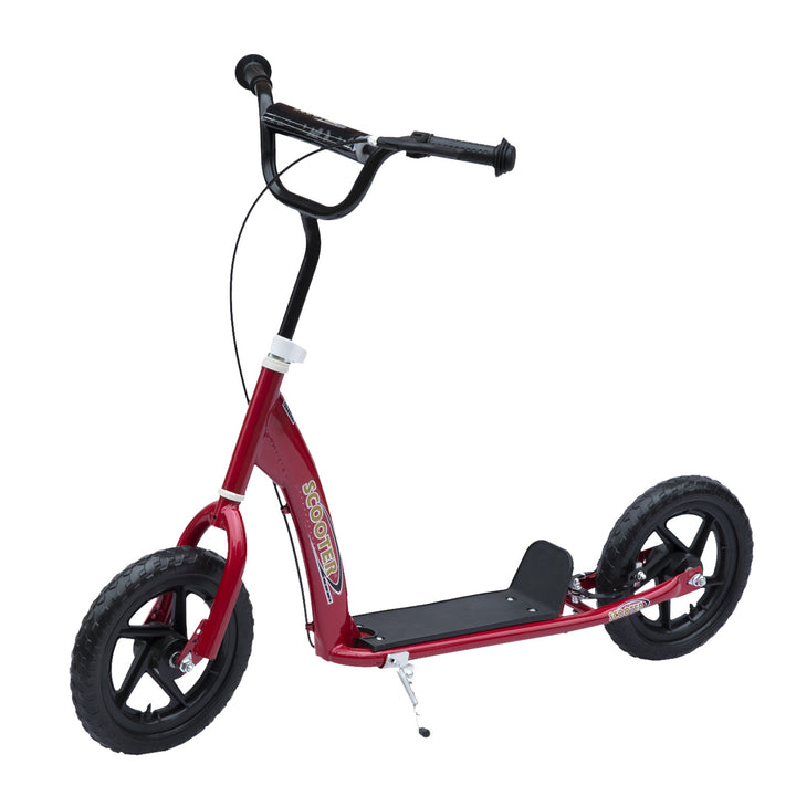 Trotinete para Crianças acima de 5 anos Scooter de 2 Rodas Grandes de 12 Polegadas com Freio e Guidão Ajustável em Altura Carga Máx. 100kg 120x52x80-88cm Vermelho