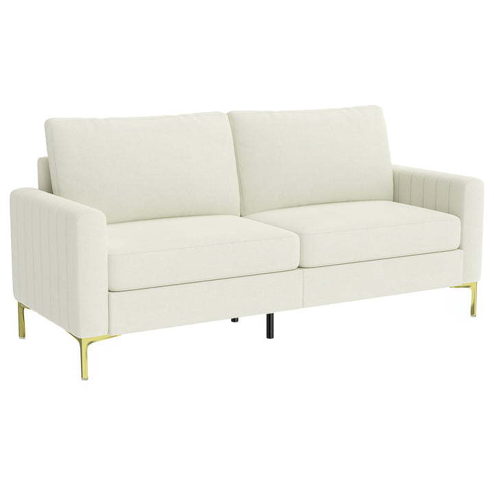 Sofá de 3 Lugares Sofá de Sala de Estar de 181 cm Estofado em Veludo Almofadas Espessas Pernas de Metal Estrutura de Madeira para Sala Escritório Creme