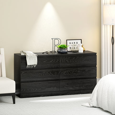 Cómoda com 6 Gavetas Estilo Moderno 140x40x71 cm Preto com Efeito Madeira