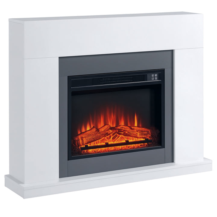 Lareira Elétrica 1800-2000W com Controle Remoto Chama Ajustável Termostato Temporizador Semanal e Proteção contra Superaquecimento 113x26,6x87,5cm Branco