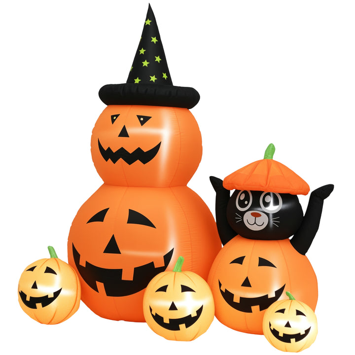 Abóbora Insuflável de Halloween com Gato de 180 cm Decoração de Halloween com Luzes LED IP44 e Inflador para Jardim Festas Exterior 160x100x180 cm Laranja