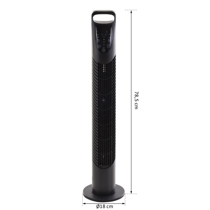 Ventilador de torre com controle remoto 3 níveis de temporizador de velocidade de ejeção de ar até 7,5h 18x78,5cm Preto