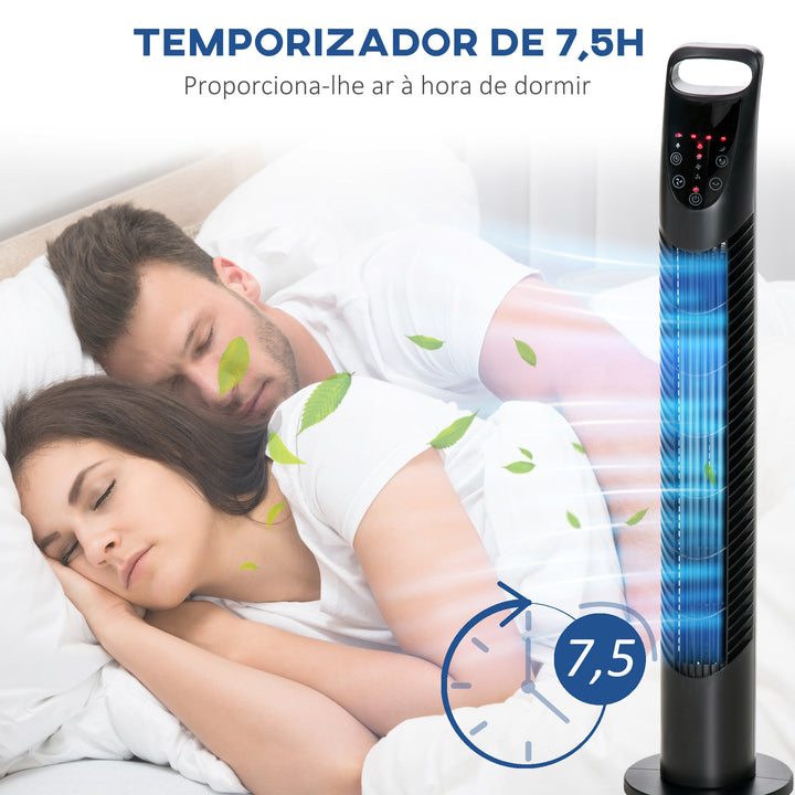 Ventilador de torre com controle remoto 3 níveis de temporizador de velocidade de ejeção de ar até 7,5h 18x78,5cm Preto