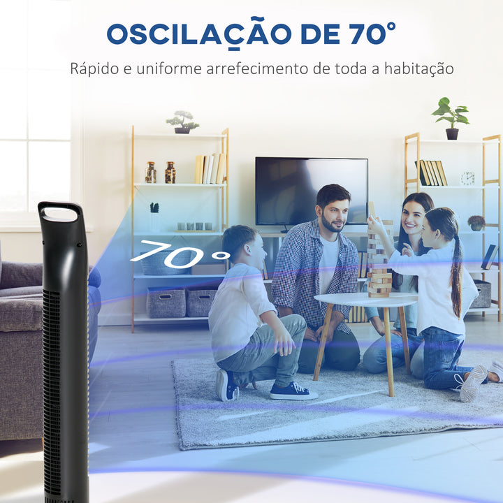 Ventilador de torre com controle remoto 3 níveis de temporizador de velocidade de ejeção de ar até 7,5h 18x78,5cm Preto