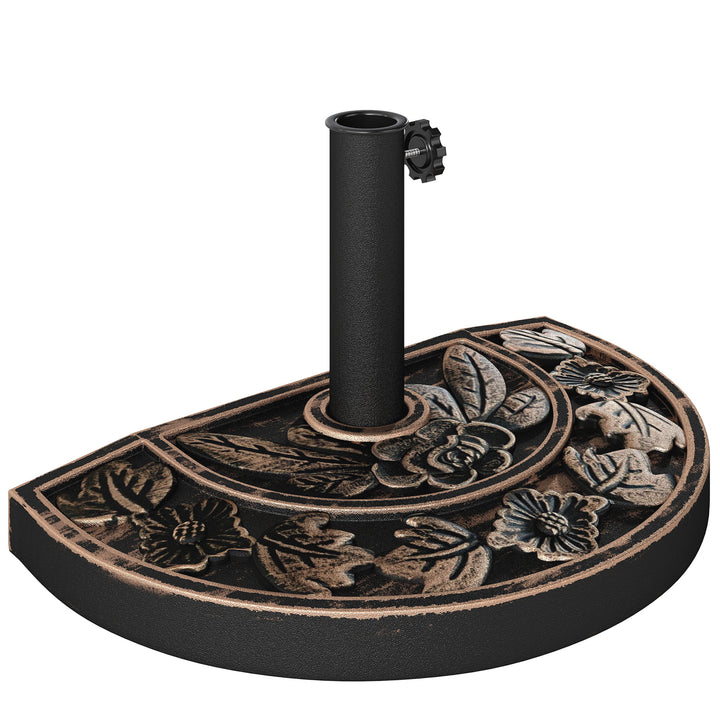 Base para Chapéu de Sol Peso 9 kg Base para Chapéu de Sol de Resina em Forma Semicircular para Mastros de Ø3,8 cm e Ø4,8 cm para Varanda Pátio Jardim 50x31x32 cm Bronze