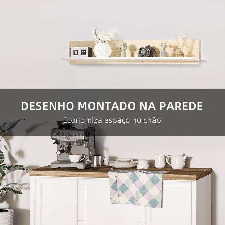 Estante de Parede Estante Flutuante de Madeira para Sala de Estar Dormitório Cozinha Casa de Banho 120x15x20cm Carvalho e Branco