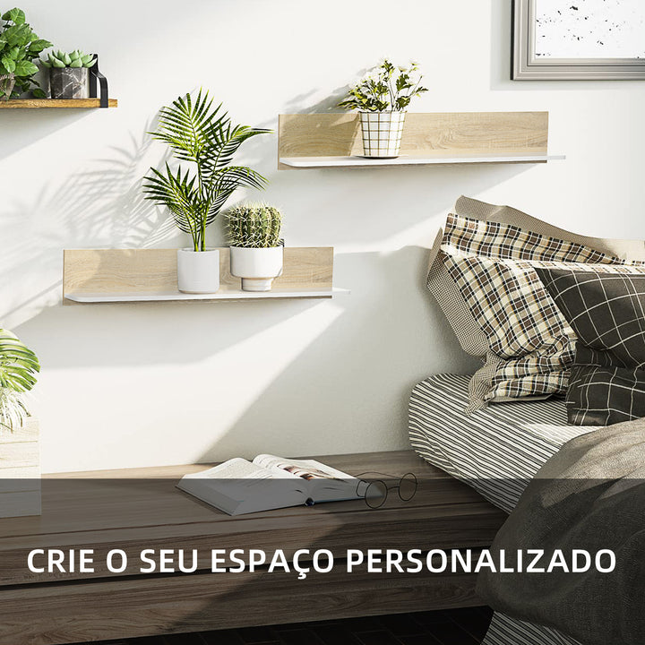 Estante de Parede Estante Flutuante de Madeira para Sala de Estar Dormitório Cozinha Casa de Banho 120x15x20cm Carvalho e Branco