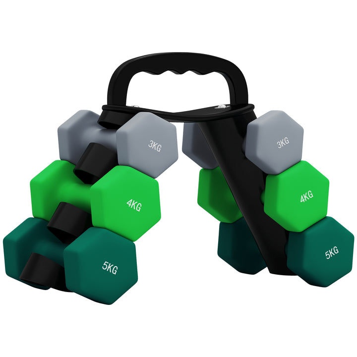 Conjunto de Halteres 2 x 3kg 2 x 4kg e 2 x 5kg Halteres Hexagonais com Suporte de Armazenamento para Treino em Casa Ginásio Multicor