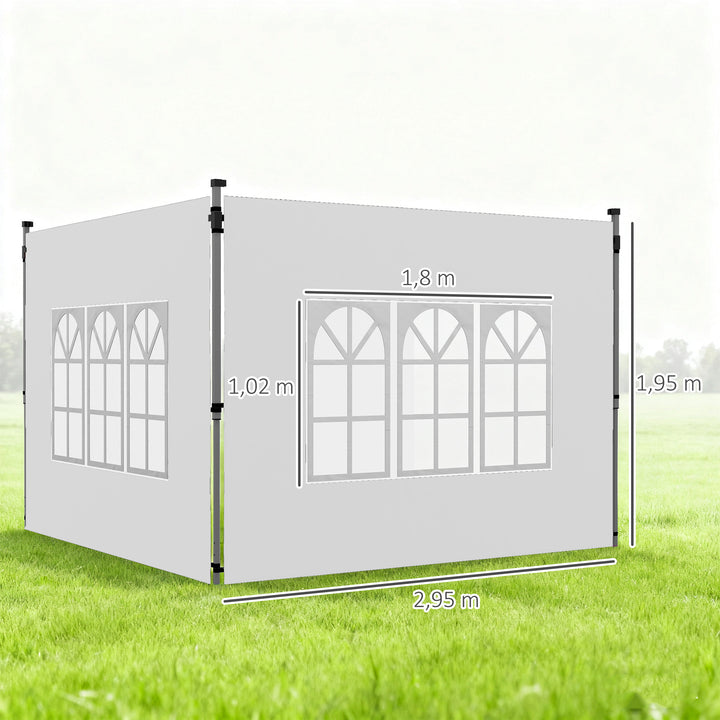 2 Painéis Laterais para Tenda de 3x3 / 3x4 m 295x195 cm Parede de Substituição de Tecido Oxford para Tendas Dobráveis com Janela para Jardim Exterior Festas Branco