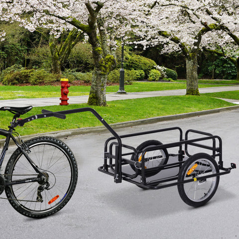 Reboque de Carga para Bicicleta Carrinho Dobrável para Bicicleta com 2 Rodas Refletores Seguros Carga 40 kg 155x71,5x77 cm Preto