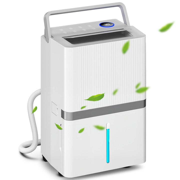 Desumidificador 35L/Dia para Áreas de 40-90 m² Indicador de Humidade Depósito de 5,5 Litros Drenagem Contínua Temporizador 24h Ecrã LED Secagem de Roupa 35,5x27,5x52,2 cm Branco