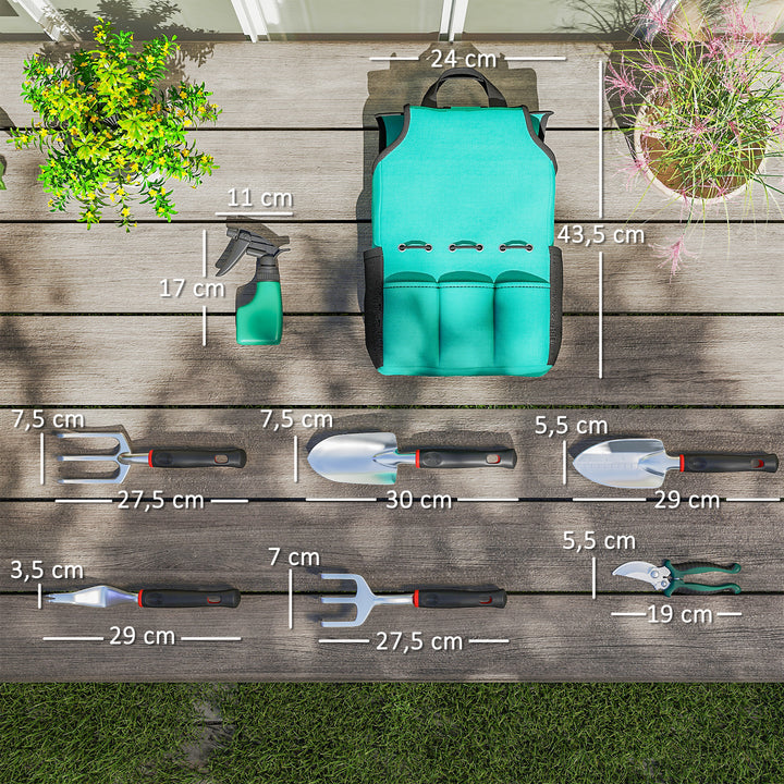 Conjunto de Ferramentas para Jardim de 9 Peças Conjunto de Ferramentas de Jardinagem em Alumínio com Tesouras de Podar com Bloqueio Seguro e Bolsa de Jardim Verde e Preto