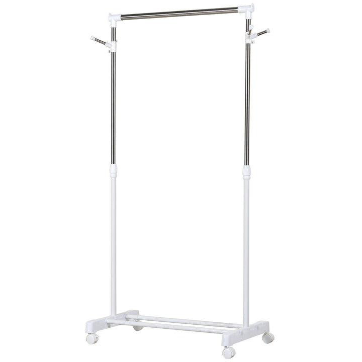 Cabide de barra padrão ajustável Portátil com rodas 68.5x42x87-145 cm Branco Prata