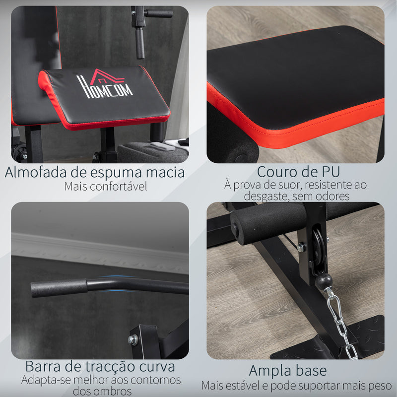 Máquina Multi Estação Máquina de Musculação com Placas de Peso de 65 kg Carga Máx. 100 kg para Treino Completo de Corpo e Treino de Força 135x103x210 cm Preto e Vermelho