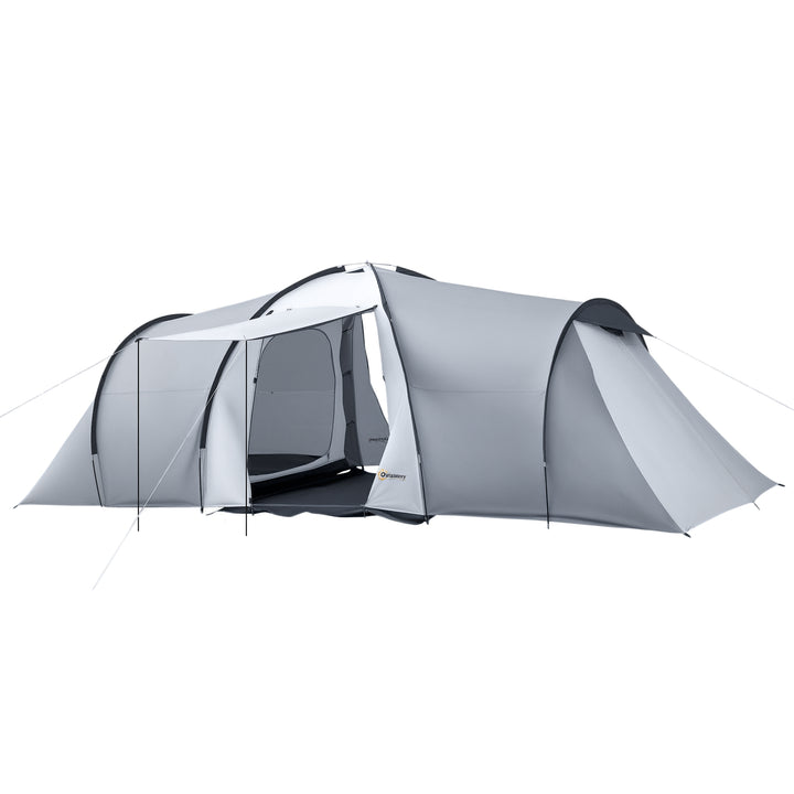 Tenda de Campismo Familiar para 4-6 Pessoas Tenda de Campismo Dobrável com 2 Janelas e Bolsa de Transporte Impermeável Anti-UV para Caminhadas 590x245x193 cm Cinza