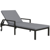 Espreguiçadeira de Vime Chaise Longue de Jardim com Encosto Ajustável em 5 Posições Acolchoado e 2 Rodas Carga 120 kg 73x200x48 cm Cinza Claro e Preto