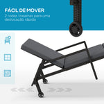 Espreguiçadeira de Vime Chaise Longue de Jardim com Encosto Ajustável em 5 Posições Acolchoado e 2 Rodas Carga 120 kg 73x200x48 cm Cinza Claro e Preto