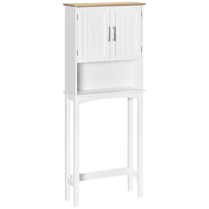 Armário sobre Sanita Armário Alto para Lavanderia com 2 Portas Prateleira Interior Ajustável e Prateleira de Armazenamento para Casa de Banho Carga Máxima 20kg Anti-Tombo 64x22x165cm Branco