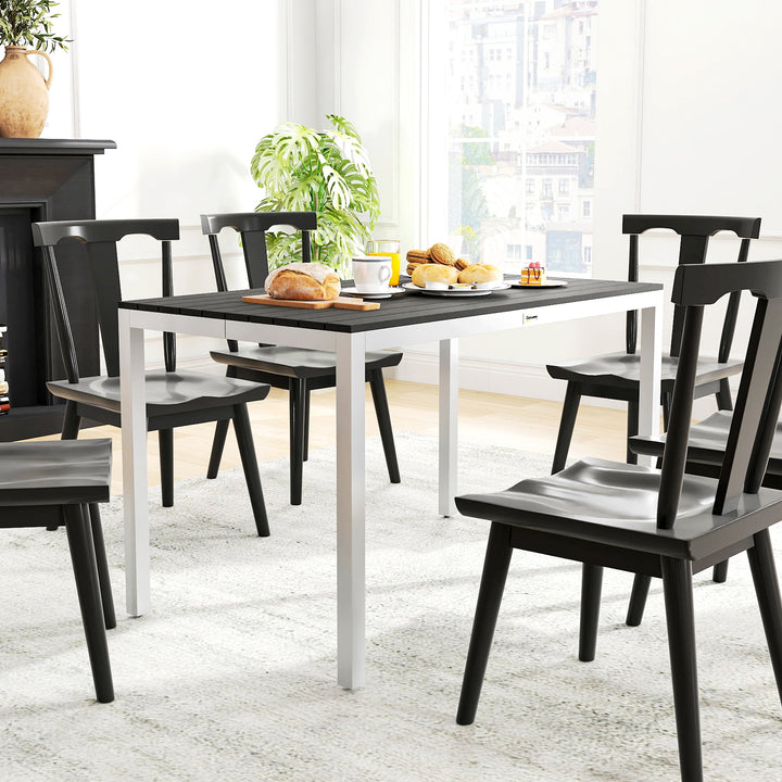 Mesa de Refeição para Jardim Retangular Mesa de Exterior 120x90x72 cm com Estrutura de Alumínio Imitação Madeira e Bancada em Ripas Carga 50 kg para Pátio Varanda Preto