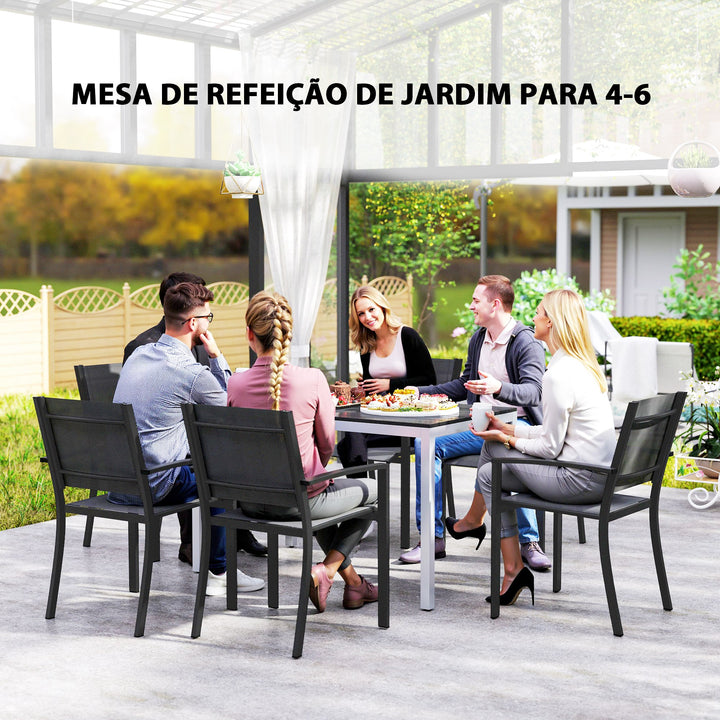 Mesa de Refeição para Jardim Retangular Mesa de Exterior 120x90x72 cm com Estrutura de Alumínio Imitação Madeira e Bancada em Ripas Carga 50 kg para Pátio Varanda Preto