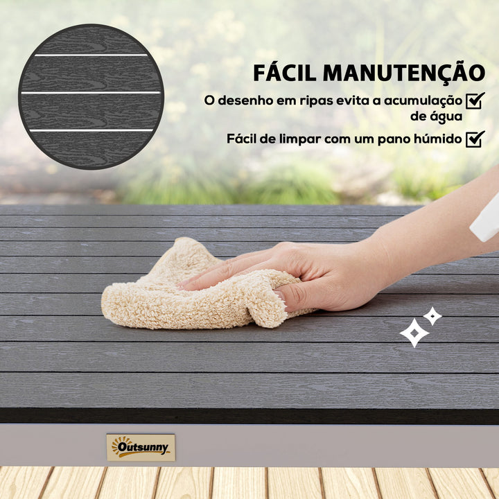 Mesa de Refeição para Jardim Retangular Mesa de Exterior 120x90x72 cm com Estrutura de Alumínio Imitação Madeira e Bancada em Ripas Carga 50 kg para Pátio Varanda Preto