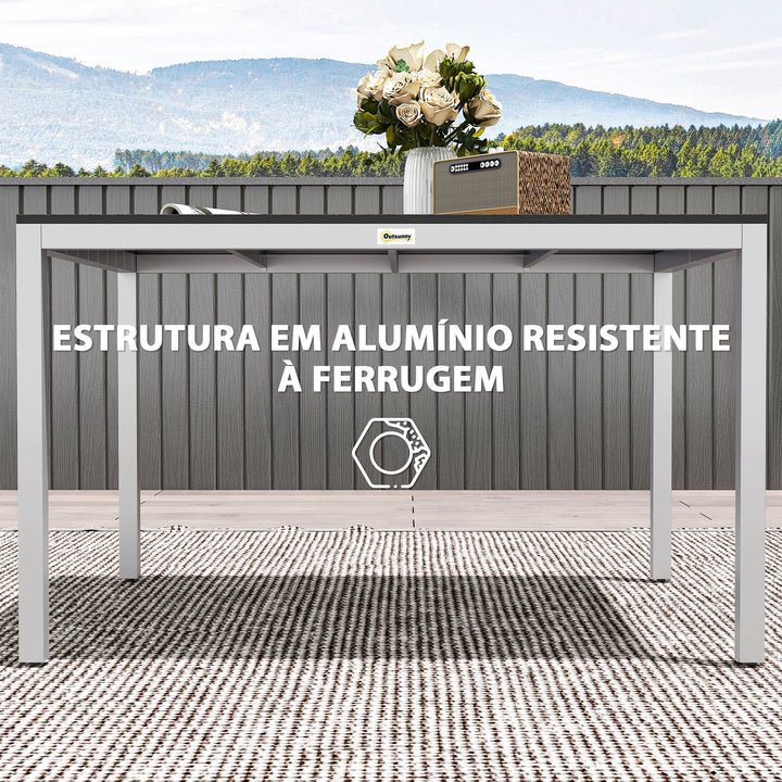 Mesa de Refeição para Jardim Retangular Mesa de Exterior 120x90x72 cm com Estrutura de Alumínio Imitação Madeira e Bancada em Ripas Carga 50 kg para Pátio Varanda Preto