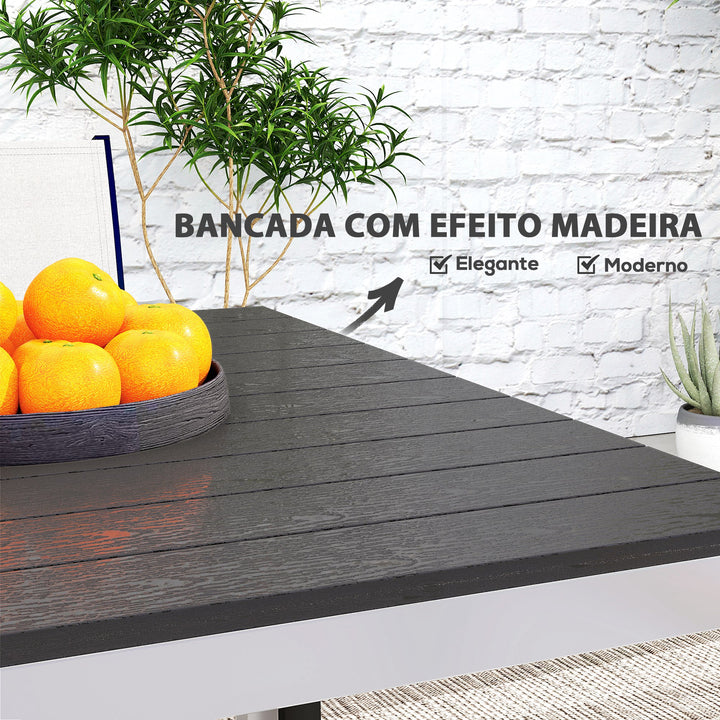 Mesa de Refeição para Jardim Retangular Mesa de Exterior 120x90x72 cm com Estrutura de Alumínio Imitação Madeira e Bancada em Ripas Carga 50 kg para Pátio Varanda Preto