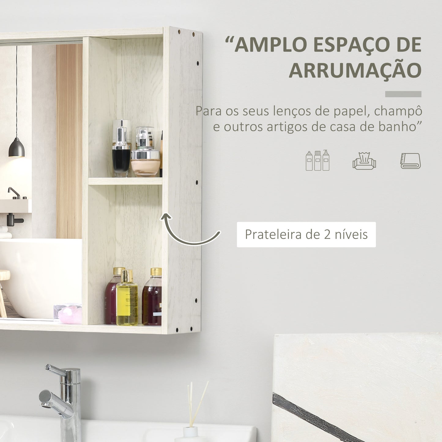 Armário de Casa de Banho com Espelho Armário com Espelho para Casa de Banho Móvel para Casa de Banho Estilo Moderno 63x15x65 cm Branco