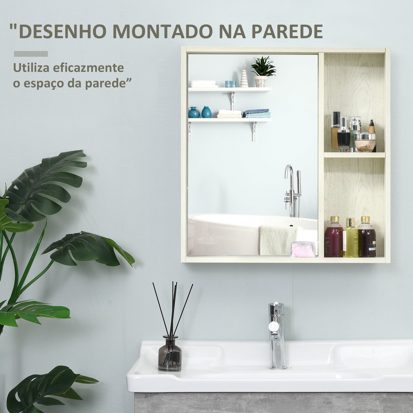 Armário de Casa de Banho com Espelho Armário com Espelho para Casa de Banho Móvel para Casa de Banho Estilo Moderno 63x15x65 cm Branco