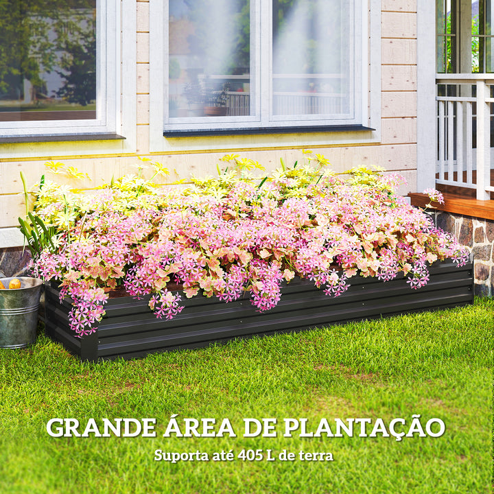 Floreira Exterior Grande Retangular em Aço Galvanizado Horta Urbana para Cultivar Plantas e Ervas Floreira com Base Aberta Resistente às Intempéries 240x60x30 cm Cinzento