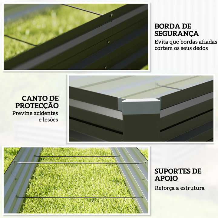 Floreira Exterior Grande Retangular em Aço Galvanizado Horta Urbana para Cultivar Plantas e Ervas Floreira com Base Aberta Resistente às Intempéries 240x60x30 cm Cinzento