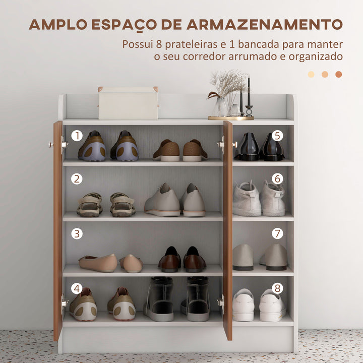 Sapateira Armário Multiuso com 2 Portas Prateleiras Interiores e 4 Prateleiras Exteriores com Altura Ajustável 83x30x90 cm Madeira
