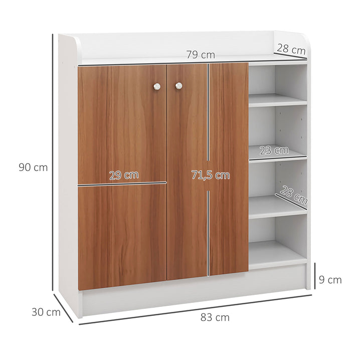 Sapateira Armário Multiuso com 2 Portas Prateleiras Interiores e 4 Prateleiras Exteriores com Altura Ajustável 83x30x90 cm Madeira